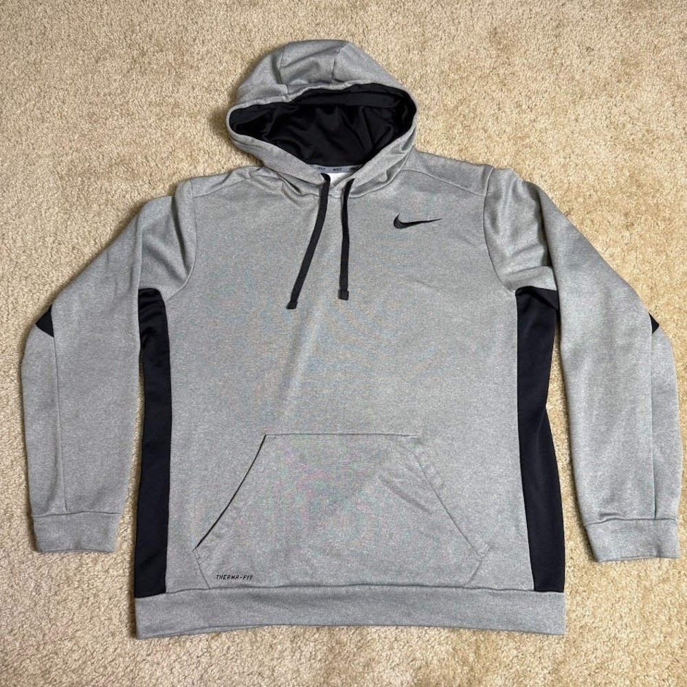 Nike Hoodie Mens Large Gray Therma-Fit Pullover Training Long Sleeve Swoosh
